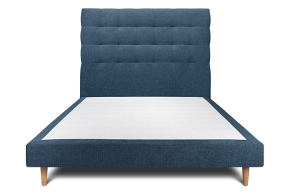 Lit 140x190 cm - Sommier tapissier H29 cm + tête de lit capitonnée - Tissu Toile natté Bleu Océan