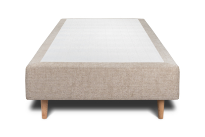 Lit 90x200 cm - Sommier tapissier H35 cm + tête de lit capitonnée - Tissu Toile natté Beige Brun