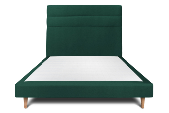 Lit 140x190 cm - Sommier tapissier H29 cm + tête de lit à lignes - Tissu Velours Vert