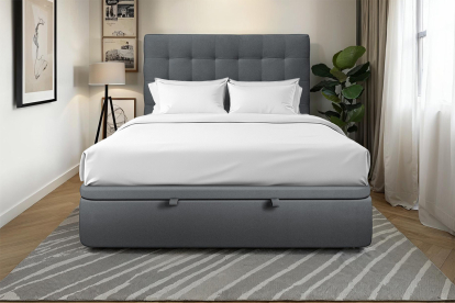 Lit coffre 140x200 cm avec Tête de lit capitonnée - Tissu Velours Gris Anthracite