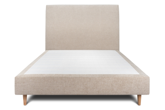 Lit 140x190 cm - Sommier tapissier H35 cm + tête de lit tapissée - Tissu Toile natté Beige Brun