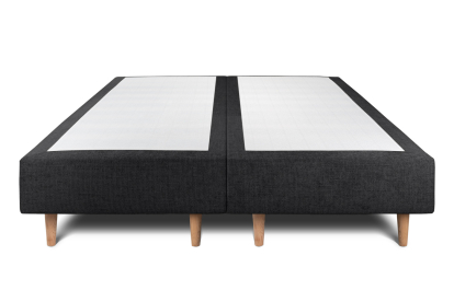 Lit 2x 80x200 cm - Sommier tapissier H35 cm + tête de lit capitonnée - Tissu Toile natté Noir