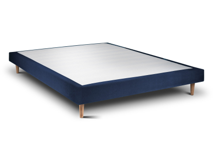 Lit 140x200 cm - Sommier tapissier H29 cm + tête de lit capitonnée - Tissu Velours Bleu Océan