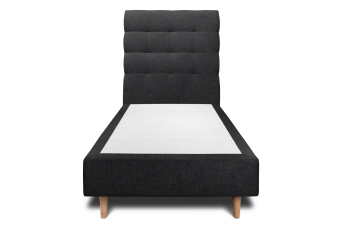 Lit 90x200 cm - Sommier tapissier H35 cm + tête de lit capitonnée - Tissu Toile natté Noir