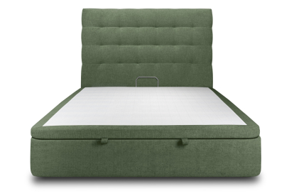 Lit coffre 140x200 cm avec Tête de lit capitonnée - Tissu Toile natté Vert Kaki