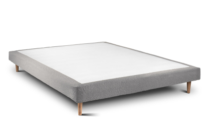 Lit 140x190 cm - Sommier tapissier H29 cm + tête de lit à lignes - Tissu Bouclette Gris
