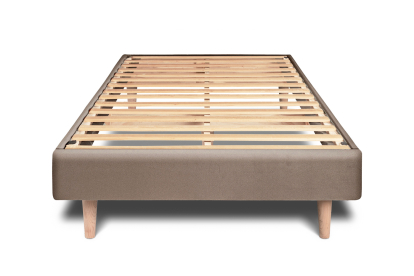 Lit 90x200 cm - Sommier à lattes H29 cm + tête de lit à lignes - Tissu Velours Taupe