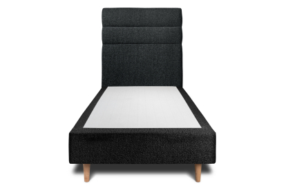 Lit 90x200 cm - Sommier tapissier H35 cm + tête de lit à lignes - Tissu Bouclette Noir