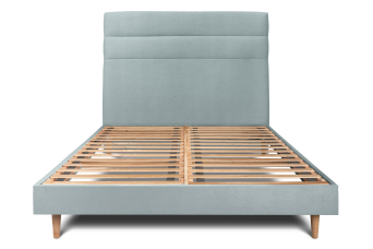 Lit 200x200 cm - Sommier à lattes H29 cm + tête de lit à lignes - Tissu Velours Gris Bleuté