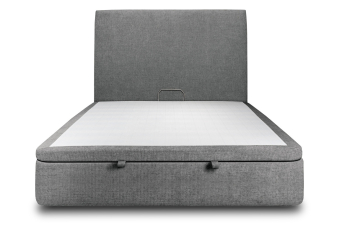 Lit coffre 140x190 cm avec Tête de lit tapissée - Tissu Toile natté Gris Anthracite