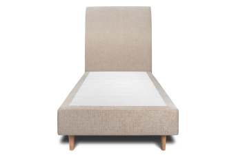 Lit 90x200 cm - Sommier tapissier H35 cm + tête de lit tapissée - Tissu Toile natté Beige Brun