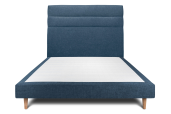 Lit 140x200 cm - Sommier tapissier H29 cm + tête de lit à lignes - Tissu Toile natté Bleu Océan