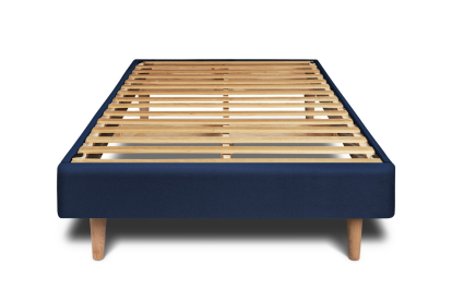 Lit 90x200 cm - Sommier à lattes H29 cm + tête de lit capitonnée - Tissu Velours Bleu Océan