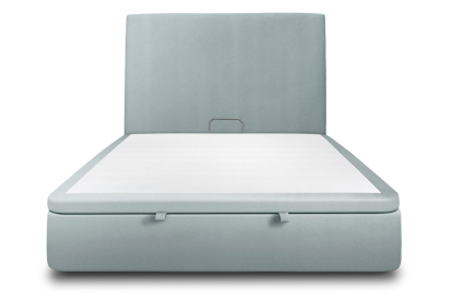 Lit coffre 200x200 cm avec Tête de lit tapissée - Tissu Velours Gris Bleuté