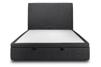 Lit coffre 140x190 cm avec Tête de lit tapissée - Tissu Toile natté Noir