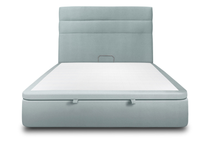 Lit coffre 200x200 cm avec Tête de lit à lignes - Tissu Velours Gris Bleuté