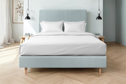 Lit 160x200 cm - Sommier tapissier H35 cm + tête de lit tapissée - Tissu Velours Gris Bleuté