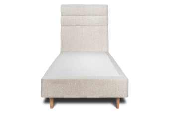 Lit 90x200 cm - Sommier tapissier H35 cm + tête de lit à lignes - Tissu Bouclette Beige Clair