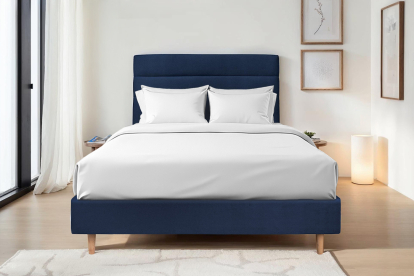 Tête de lit 150 cm Lignes - Tissu Velours Bleu Ocean