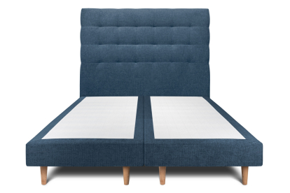 Lit 2x 90x200 cm - Sommier tapissier H29 cm + tête de lit capitonnée - Tissu Toile natté Bleu Océan