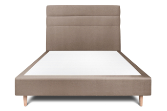 Lit 140x190 cm - Sommier tapissier H35 cm + tête de lit à lignes - Tissu Velours Taupe