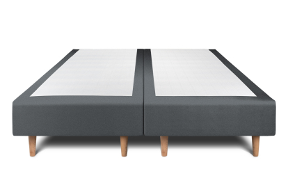 Lit 2x 100x200 cm - Sommier tapissier H35 cm + tête de lit à lignes - Tissu Velours Gris Anthracite