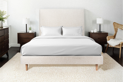 Lit 160x200 cm - Sommier tapissier H29 cm + tête de lit tapissée - Tissu Bouclette Beige Clair