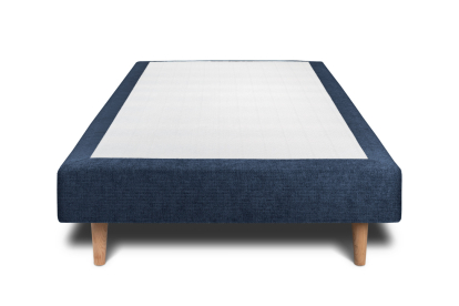 Lit 90x190 cm - Sommier tapissier H29 cm + tête de lit tapissée - Tissu Toile natté Bleu Océan