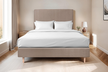 Lit 140x200 cm - Sommier tapissier H35 cm + tête de lit tapissée - Tissu Velours Taupe