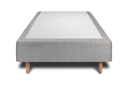 Lit 90x200 cm - Sommier tapissier H35 cm + tête de lit capitonnée - Tissu Bouclette Gris