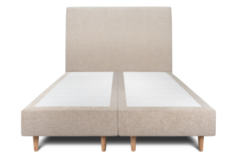 Lit 2x 90x200 cm - Sommier tapissier H35 cm + tête de lit tapissée - Tissu Toile natté Beige Brun