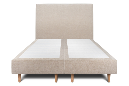 Lit 2x 90x200 cm - Sommier tapissier H35 cm + tête de lit tapissée - Tissu Toile natté Beige Brun