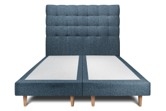 Lit 2x 100x200 cm - Sommier tapissier H29 cm + tête de lit capitonnée - Tissu Bouclette Bleu