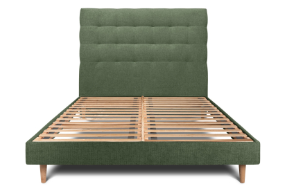 Lit 140x200 cm - Sommier à lattes H29 cm + tête de lit capitonnée - Tissu Toile natté Vert Kaki