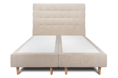Lit 2x 100x200 cm - Sommier tapissier H35 cm + tête de lit capitonnée - Tissu Toile natté Beige Brun