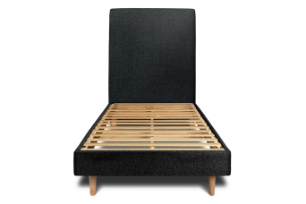 Lit 90x200 cm - Sommier à lattes H29 cm + tête de lit tapissée - Tissu Bouclette Noir