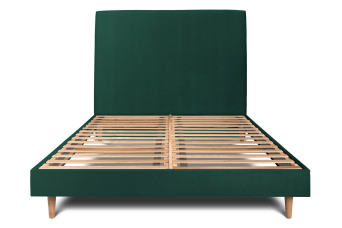 Lit 160x200 cm - Sommier à lattes H29 cm + tête de lit tapissée - Tissu Velours Vert