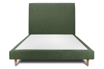 Lit 140x190 cm - Sommier tapissier H29 cm + tête de lit tapissée - Tissu Toile natté Vert Kaki
