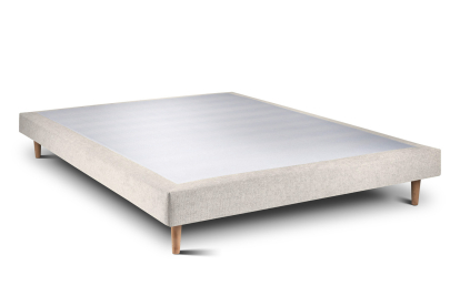 Lit 140x200 cm - Sommier tapissier H29 cm + tête de lit capitonnée - Tissu Toile natté Beige Clair
