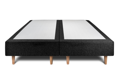 Lit 2x 100x200 cm - Sommier tapissier H35 cm + tête de lit capitonnée - Tissu Bouclette Noir