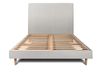 Lit 200x200 cm - Sommier à lattes H29 cm + tête de lit tapissée - Tissu Velours Gris Clair