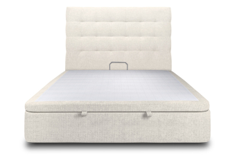 Lit coffre 140x200 cm avec Tête de lit capitonnée - Tissu Toile natté Beige Clair