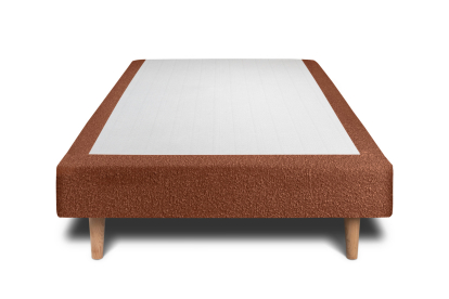 Lit 90x190 cm - Sommier tapissier H29 cm + tête de lit à lignes - Tissu Bouclette Terracotta