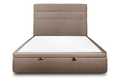 Lit coffre 140x190 cm avec Tête de lit à lignes - Tissu Velours Taupe