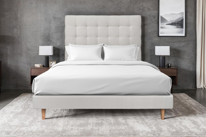 Lit 140x200 cm - Sommier tapissier H29 cm + tête de lit capitonnée - Tissu Velours Gris Clair