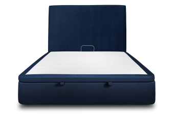 Lit coffre 160x200 cm avec Tête de lit tapissée - Tissu Velours Bleu Océan