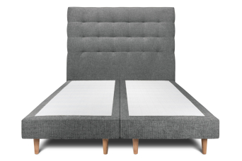 Lit 2x 80x200 cm - Sommier tapissier H29 cm + tête de lit capitonnée - Tissu Toile natté Gris Anthracite