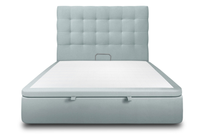 Lit coffre 160x200 cm avec Tête de lit capitonnée - Tissu Velours Gris Bleuté