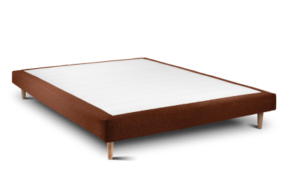 Lit 140x190 cm - Sommier tapissier H29 cm + tête de lit à lignes - Tissu Bouclette Terracotta