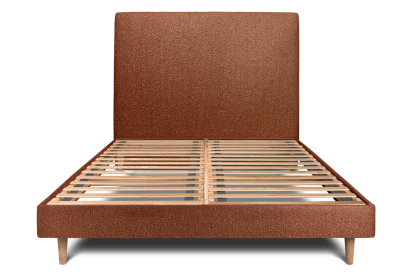 Lit 180x200 cm - Sommier à lattes H29 cm + tête de lit tapissée - Tissu Bouclette Terracotta